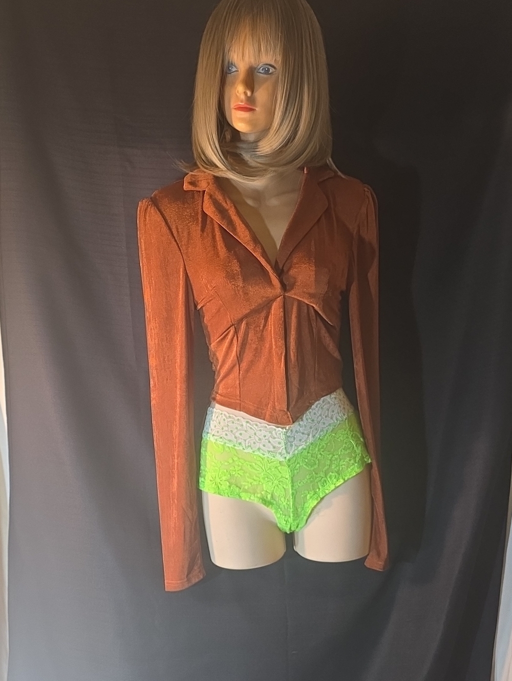 SHEIN Rust Orange Velvet-Look Button-Down Top